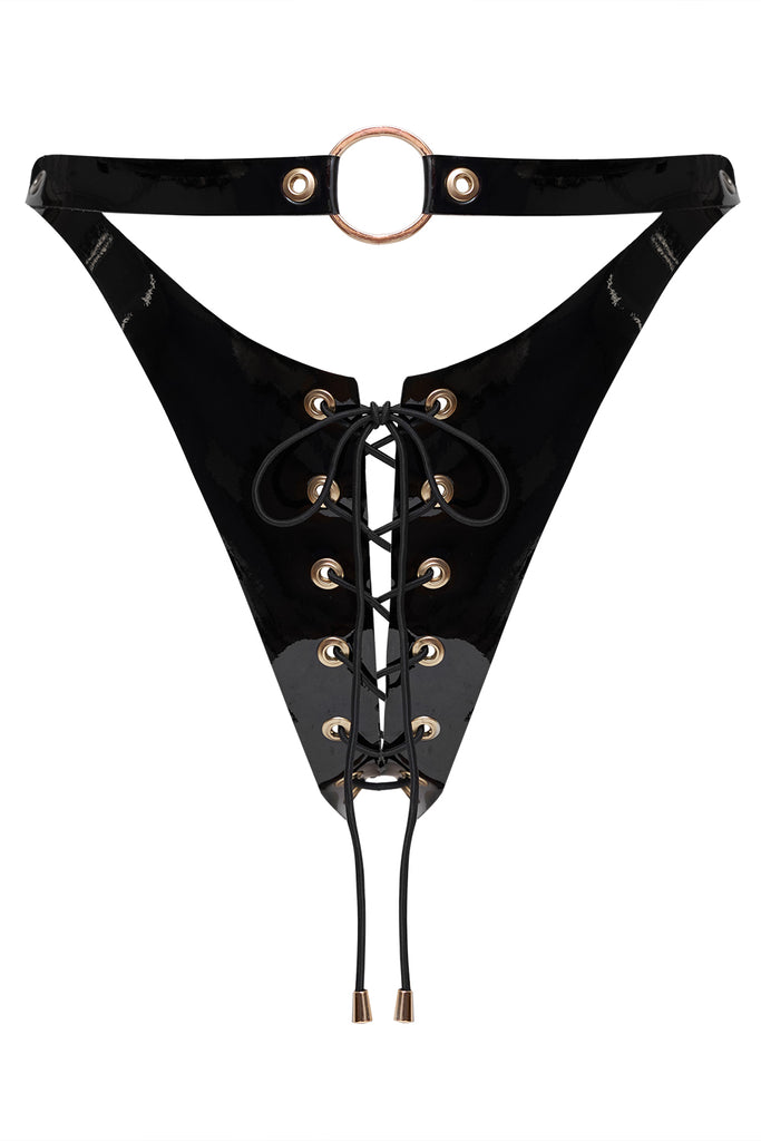 CatWoman black open thongs by Secret Room
